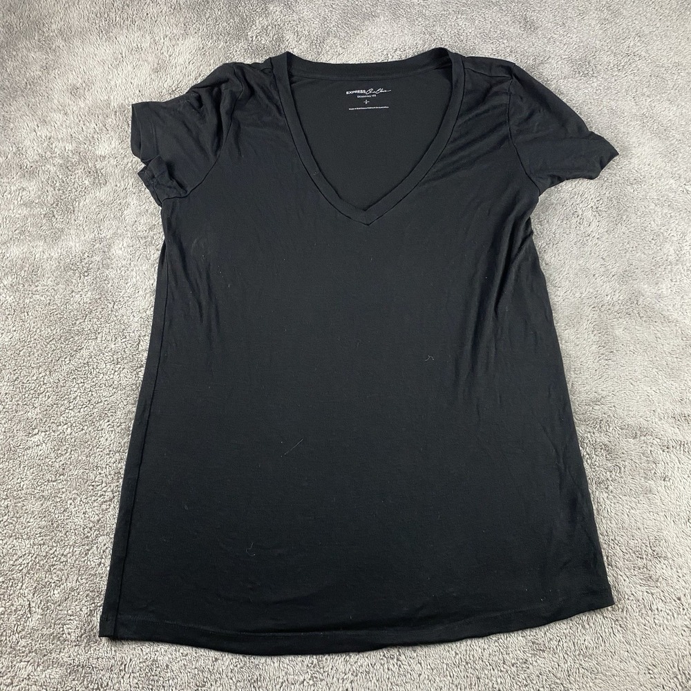 Express One Eleven Skimming Tee Womens Small Black V-neck Short Sleeve